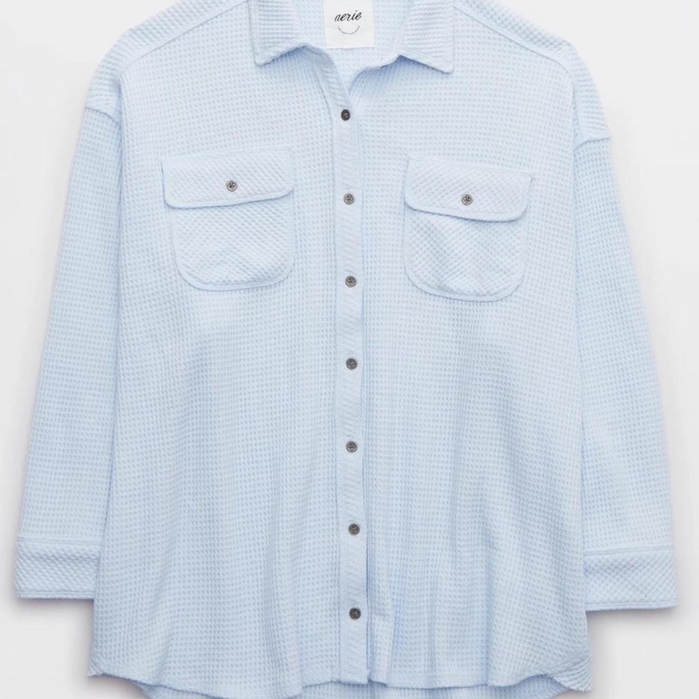 Aerie waffle Blue Textured Shirt button up